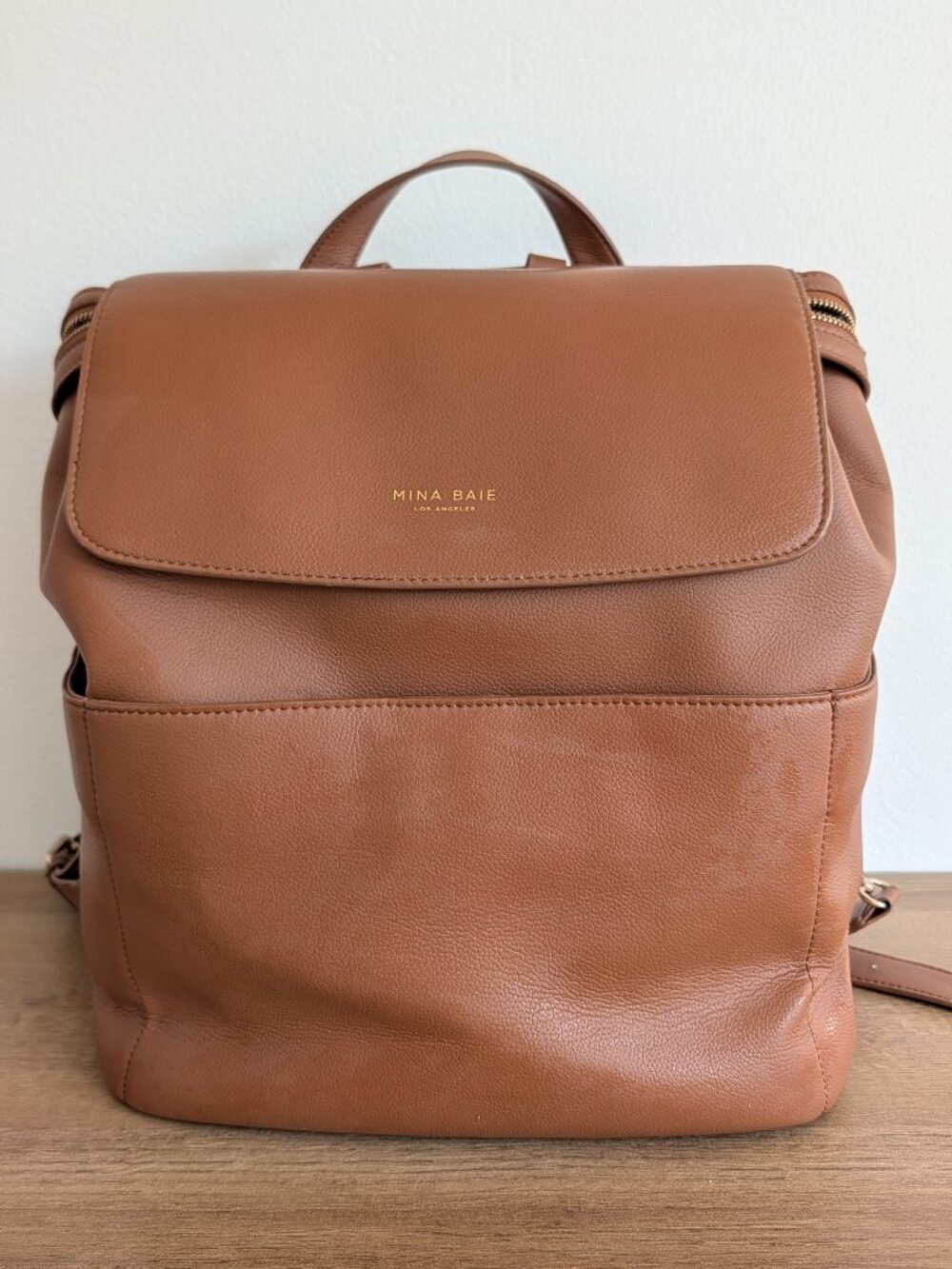 Mina Baie Kinney Diaper Backpack - Tan Vegan Leather